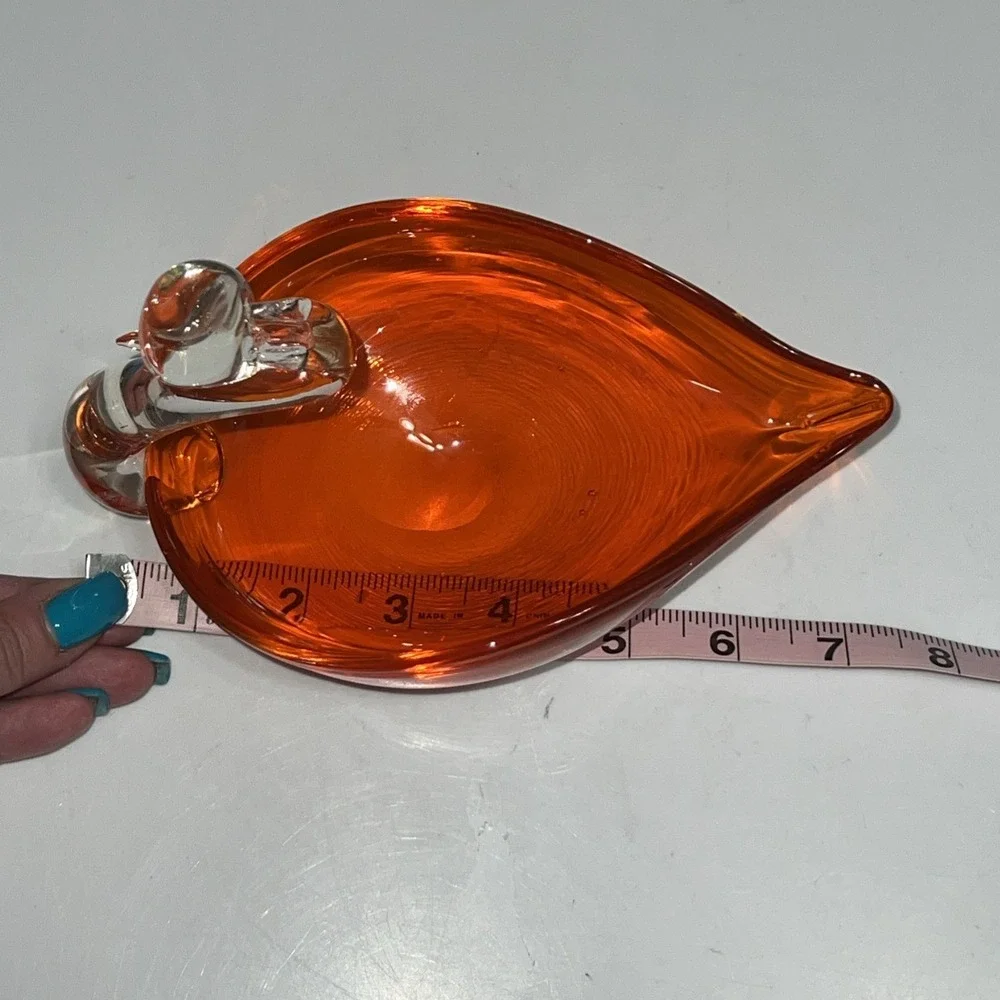Vintage Mid Century Modern Orange Art Glass Bird Swan Candy Dish Bowl Decor Chip